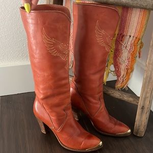 Vintage Dingo Heeled Firebird embroidered Stud Cowgirl Boots Leather
